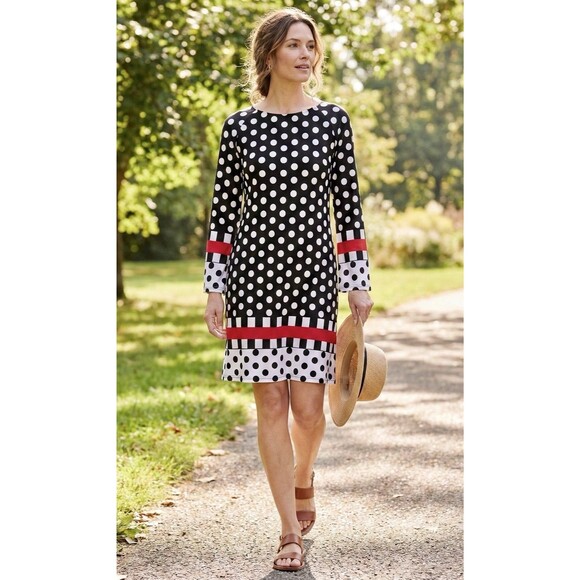 Women’s Mod Retro Polka Dot Graphic Print Shift Dress Colorblock Artsy Bold Sz M - Picture 2 of 8